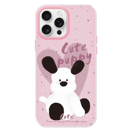 Funda híbrida TPU y PC iPhone 15 Pro con Tacto de Piel (Rosa) Forma de Cachorro