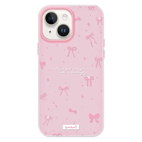 Funda híbrida TPU Policarbonato iPhone 15 Tacto Sedoso (Rosa con Lazo)