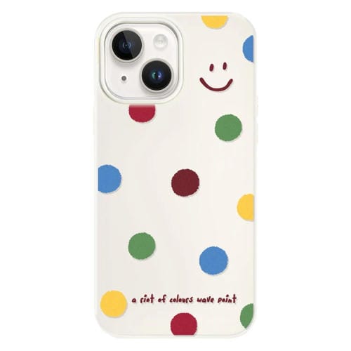 Funda híbrida TPU y PC iPhone 15 Tacto Sedoso (Sonrisa de Lunares en Blanco)