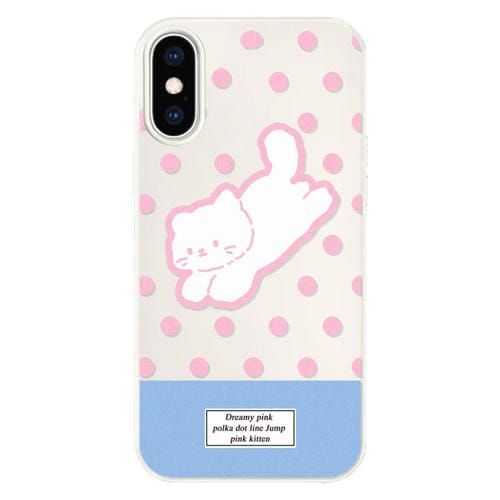 Funda híbrida TPU Policarbonato iPhone X/Xs Gatito con Lunares (Blanco)