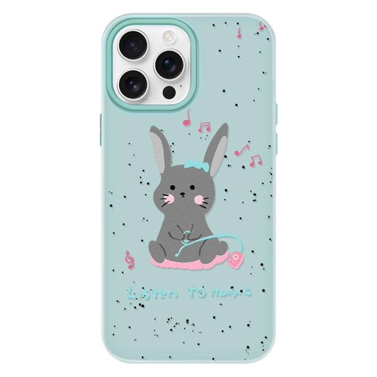 Funda híbrida TPU y PC iPhone 16 Pro con Tacto Sedoso y diseño Conejo Verde Claro