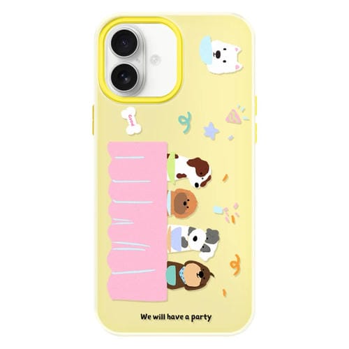 Funda híbrida TPU Policarbonato iPhone 16 Plus (Dog Party Yellow)