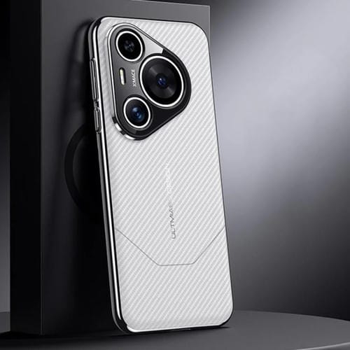 Funda para Huawei Pura 70 Premium con imitación de fibra de carbono y diseño de vanguardia (blanca)