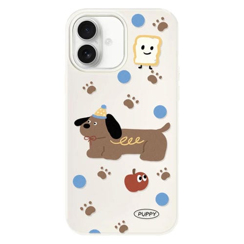 Funda híbrida TPU y PC iPhone 16 Tacto Sedoso (Cachorro Marrón y Blanco)