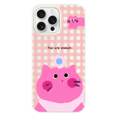 Funda híbrida TPU y PC iPhone 15 Pro Max con Tacto Sedoso (Gato Rosa y Blanco)