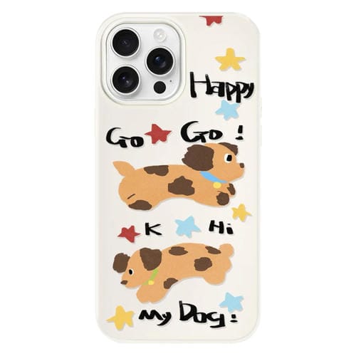 Funda hĂbrida TPU PC iPhone 13 Pro Tacto de piel (Perro Feliz) (Blanco)