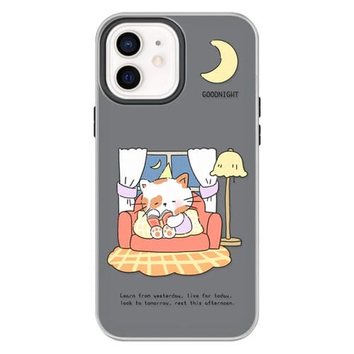 Funda híbrida TPU y PC iPhone 12 Gato de Entrenamiento Nocturno (Negro)