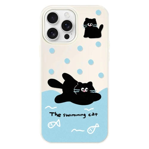 Funda híbrida TPU y PC iPhone 11 Pro Max con Tacto Sedoso (Gato Negro Nadando en Blanco)