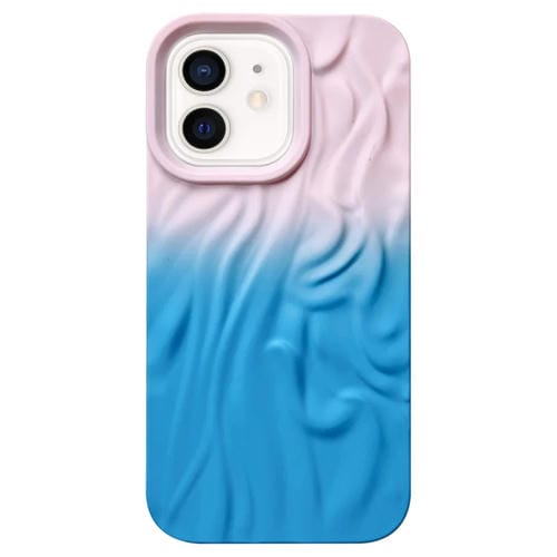 Funda TPU Esmerilada Textura de Piel Efecto Degradado Arrugas para iPhone 12 (Rosa Claro y Azul)