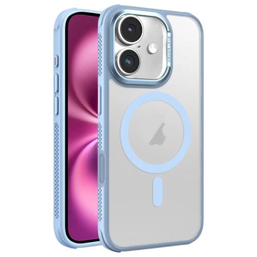 Estuche para Teléfono Magsafe con Marco de Lente de Metal Esmerilado y Sensación de Piel con Enfriamiento Lateral de Hardware para iPhone 16 Plus (Azul Cielo)