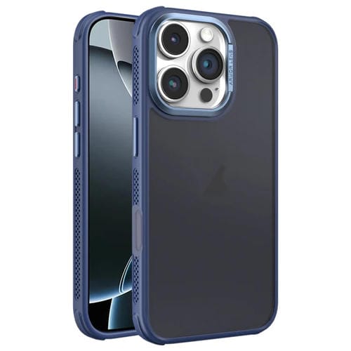 Estuche para teléfono iPhone 16 Pro marco Lente metal esmerilado sensación piel enfriamiento lateral (Azul)