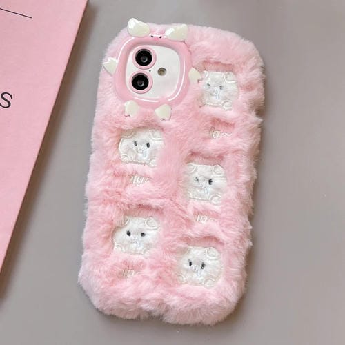 Funda TPU Bordado Felpa para iPhone 16 Plus (Cerdo Blanco)