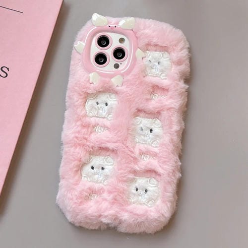 Funda TPU iPhone 15 Pro Max Bordado Felpa Cerdo Blanco