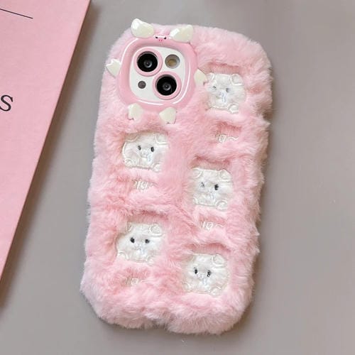 Funda TPU con Bordado de Felpa para iPhone 15 Plus (Cerdo Blanco)