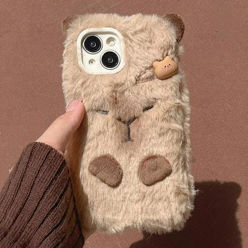 Funda para Teléfono Capibara iPhone 15 Plus Cobertura Total 3D Peluche (Marrón)