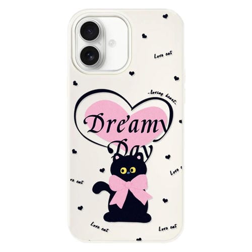 Funda híbrida TPU Policarbonato iPhone 16 Tacto sedoso (Love Cat White)
