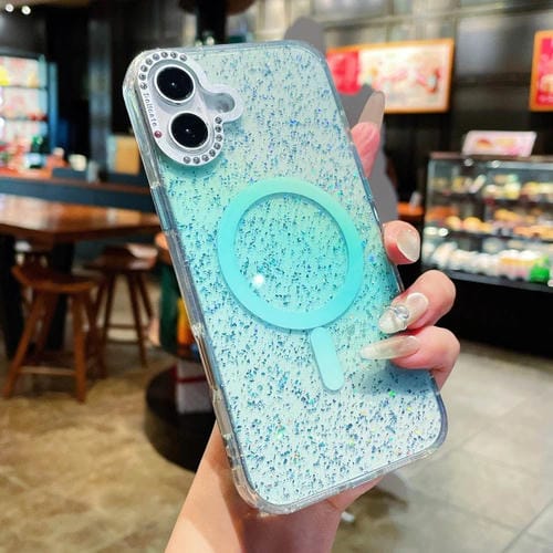 Estuche para Teléfono Serie Blink iPhone 16 Plus Marco Lente Metal Cierre Magnético (Verde Azulado Oscuro)