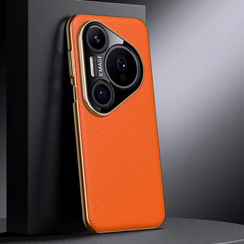 Funda de cuero genuino para Huawei Pura 80 Pro 5G (naranja)