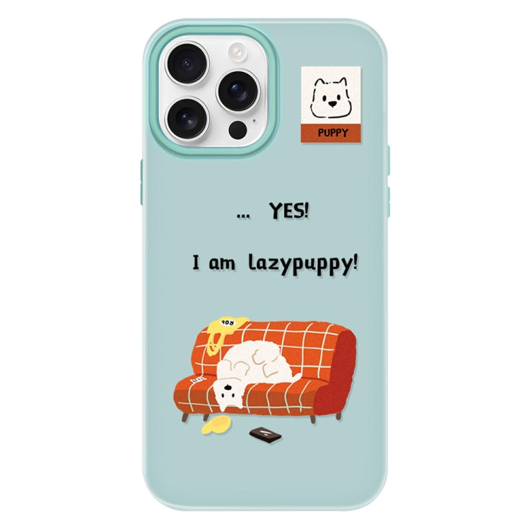 Funda híbrida TPU y PC iPhone 14 Pro Max protección diseño Perrito Perezoso (Verde Claro)