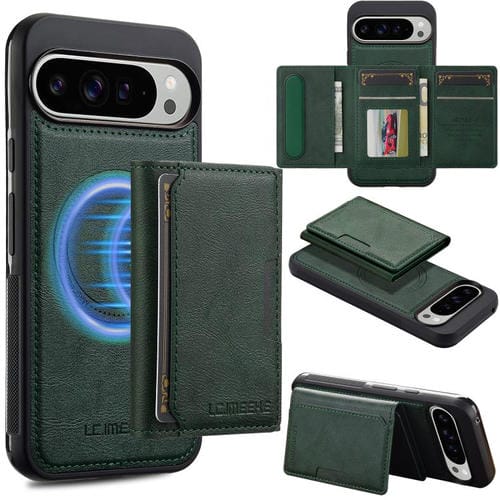 Funda para teléfono con tarjetero RFID desmontable y Magsafe para Google Pixel 10/10 Pro LC.IMEEKE L5 Series (verde)