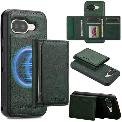 Funda para Google Pixel 9a LC.IMEEKE L5 con tarjetero RFID desmontable y Magsafe (verde)