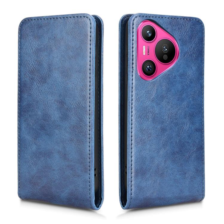 Funda de Cuero con Tapa Vertical Magnética para Huawei Pura 70 5G (Azul)