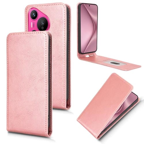 Funda de Cuero con Tapa Vertical Magnética para Huawei Pura 70 5G (Oro Rosa)