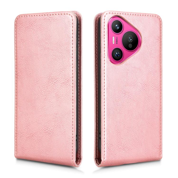 Funda de Cuero con Tapa Vertical Magnética para Huawei Pura 70 5G (Oro Rosa)