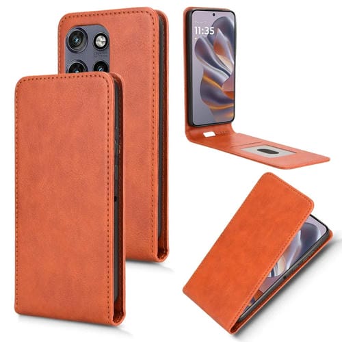 Funda de Cuero con Tapa Vertical Magnética para Motorola Moto S50 5G / Edge 50 Neo 5G (Marrón)