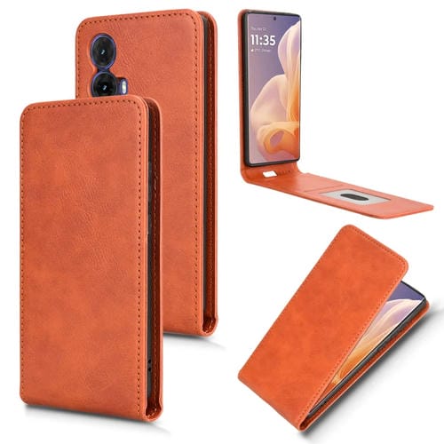 Funda de Cuero con Tapa Vertical Magnética para Motorola Moto G85 5G y S50 Neo 5G (Marrón)