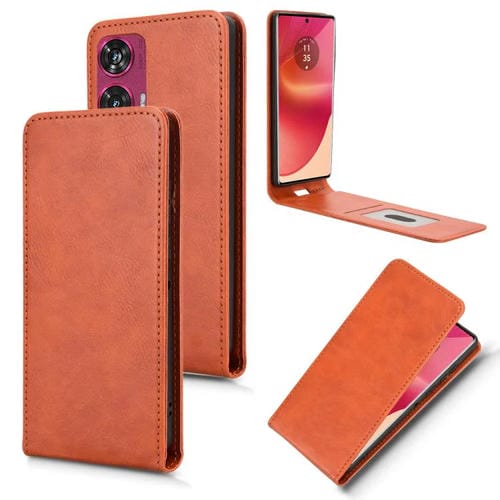 Funda de Cuero con Tapa Vertical Magnética para Motorola Edge 50 Fusion 5G (Marrón)