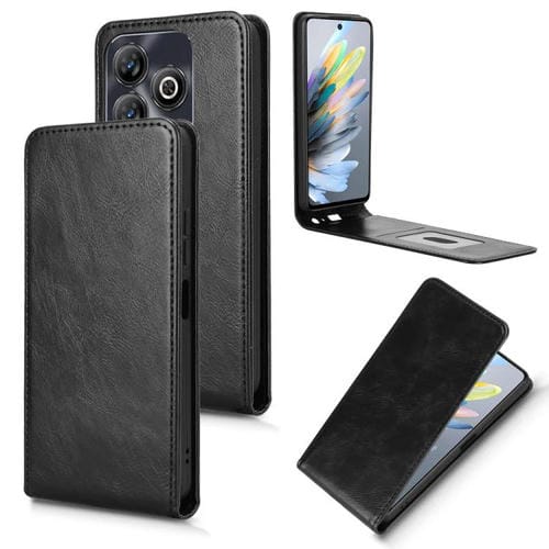 Funda de Cuero con Tapa Vertical Magnética para ZTE Blade A75 4G (Negra)