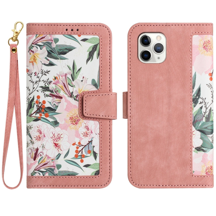 Funda de Cuero para iPhone 11 Pro con Estampado Floral y CordĂłn (Rosa)