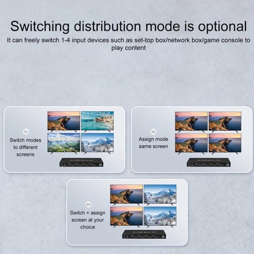 Conmutador de Matriz HDMI Measy Mt4344 4K 30 Hz 4 Entradas 4 Salidas Compatible con Conmutación sin Interrupciones (Negro) Enchufe Británico