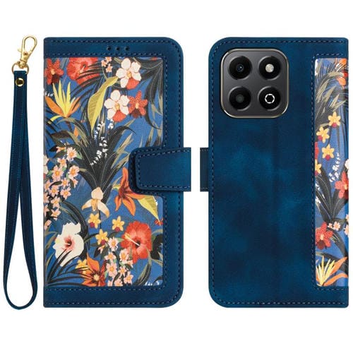 Funda de Cuero Honor 200 con Estampado Floral y CordĂłn (Azul Oscuro)