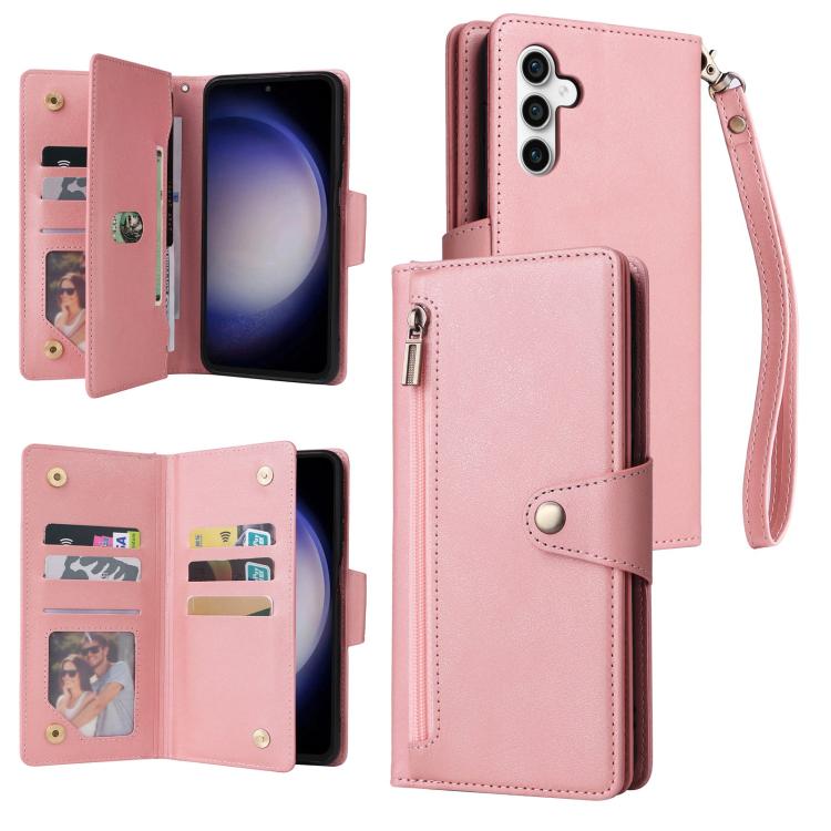 Funda de cuero con tres pliegues y hebilla de remache para Samsung Galaxy S25 FE 5G (oro rosa)