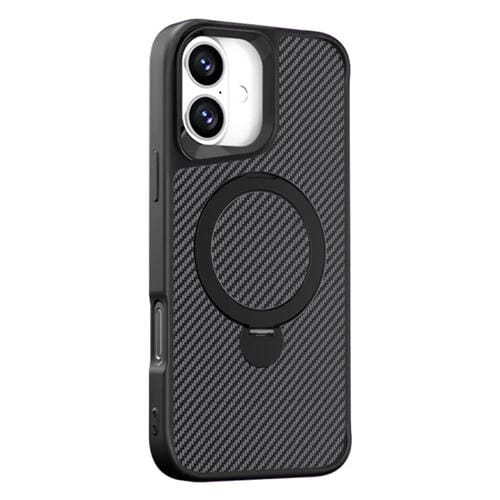 Funda para Teléfono Apple iPhone 16 con Soporte Magsafe 360 y Textura Fibra de Carbono (Negra)