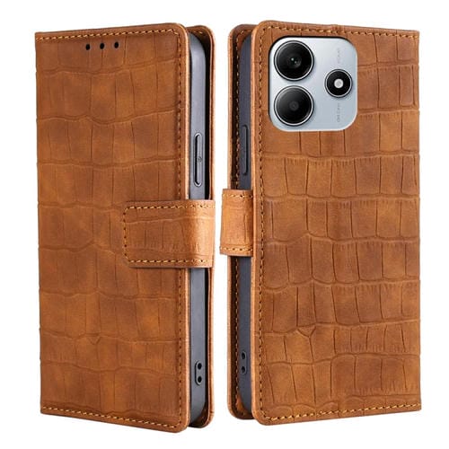 Funda de Piel con Cierre Magnético y Tacto de Cocodrilo para Redmi Note 14 5G (Marrón)