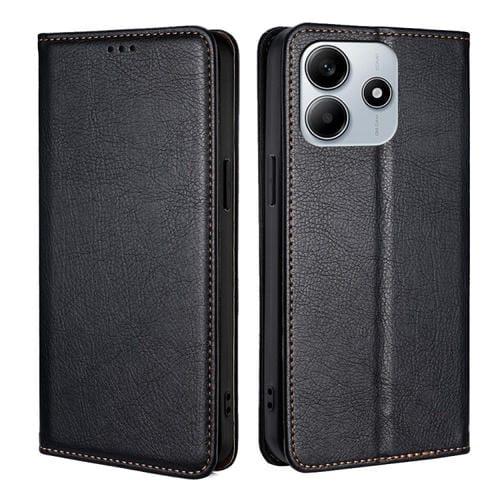 Funda de Cuero Magnético con Acabado Brillante y Aceite Sólido para Redmi Note 14 5G (Negro)