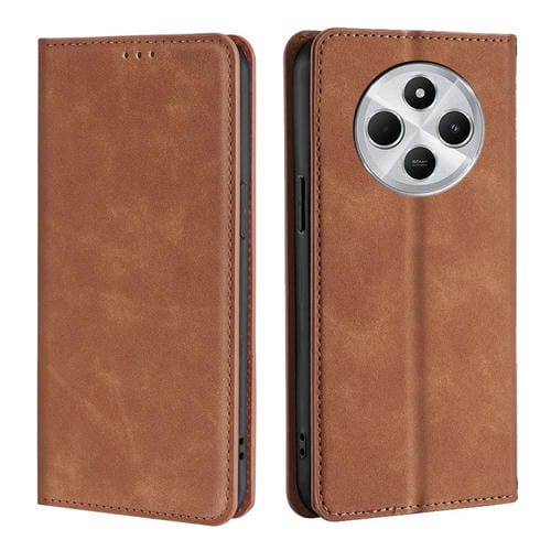 Funda de Cuero Magnética con Tacto de Piel para Redmi 14C 4G (Marrón Claro)