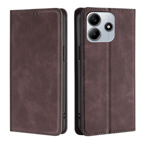 Funda de Cuero Magnética con Tacto de Piel para Redmi Note 14 5G (Marrón Oscuro)