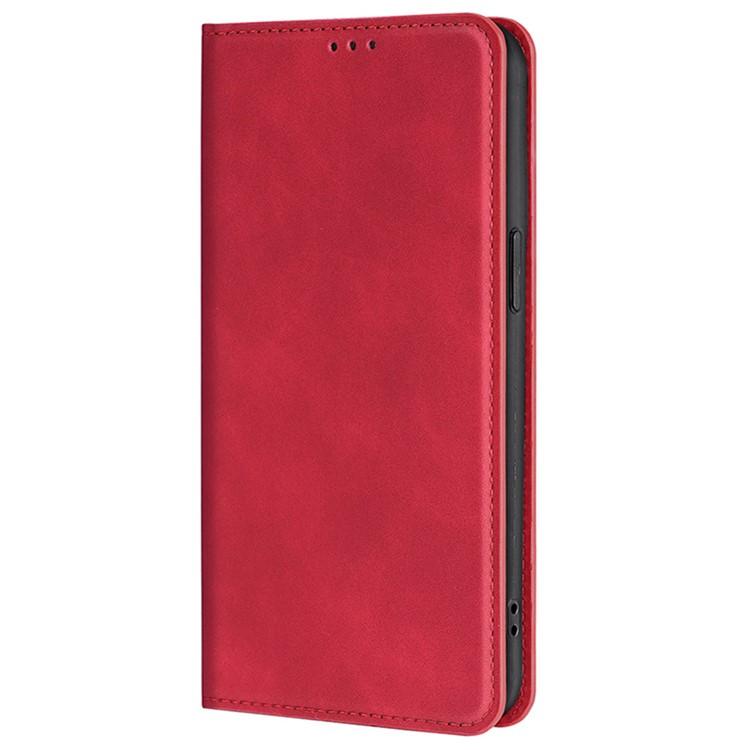 Funda de cuero magnética con textura de piel para Redmi Note 14S 4G (roja)