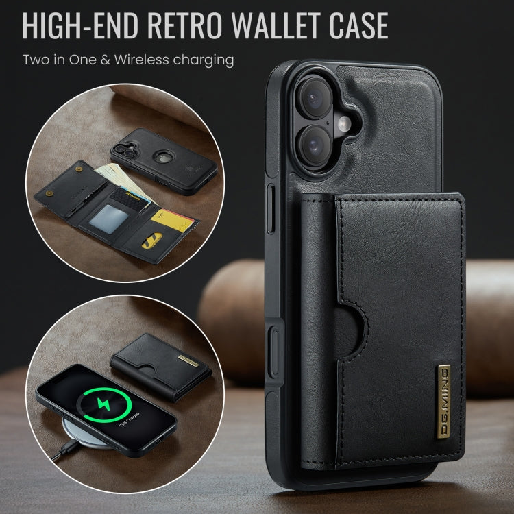Funda de Cuero Extraíble para iPhone 16 Serie Dg.Ming M6 con Tarjetero Rfid de Tres Pliegues (Negro)