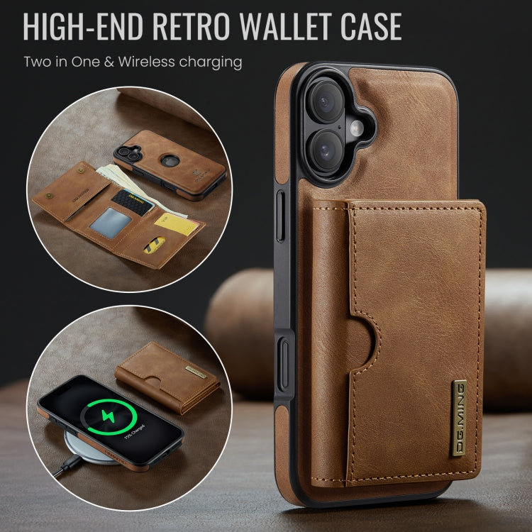 Funda de Cuero Extraíble para iPhone 16 Serie Dg.Ming M6 con Tarjetero Rfid de Tres Pliegues (Marrón)