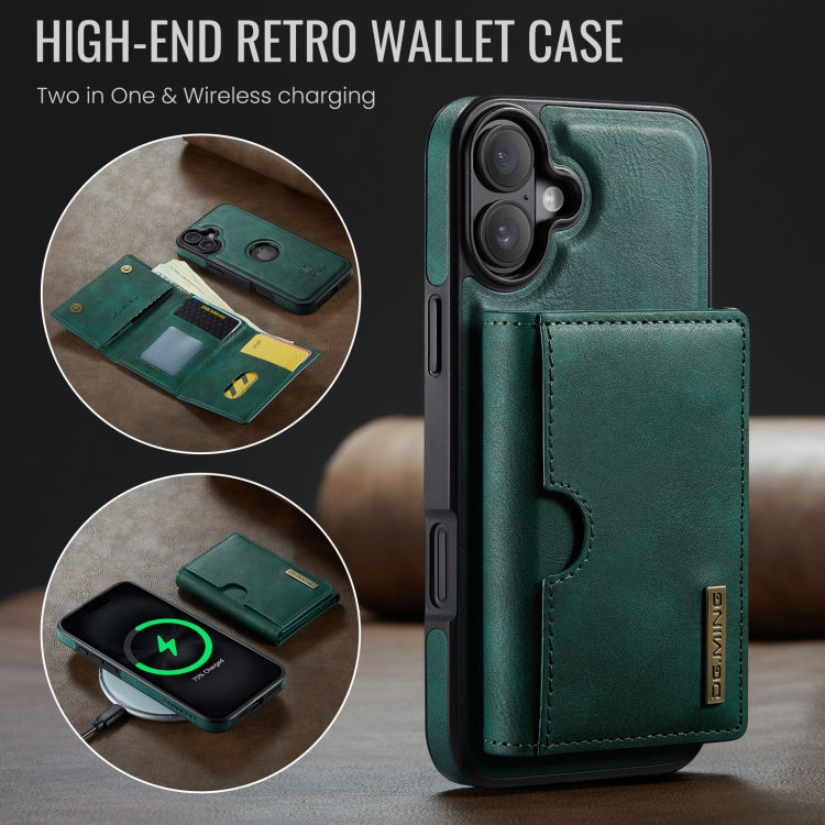 Funda de Cuero Extraíble para iPhone 16 Serie Dg.Ming M6 con Tarjetero Rfid de Tres Pliegues (Verde)