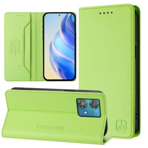 Funda de Cuero con Doble Pliegue y Succión Magnética Rfid para Motorola Edge 40 Neo Rc01 (Verde Hierba)