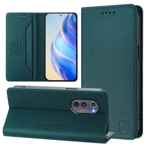Funda de Cuero Motorola Edge 2022 Edge 5G Uw 2022 Rc01 Doble Pliegue Succión Magnética (Verde Oscuro)