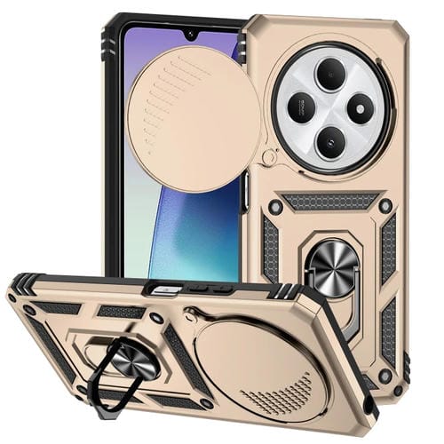 Funda Deslizante con Soporte para Cámara para Redmi 14C 4G (Dorada)