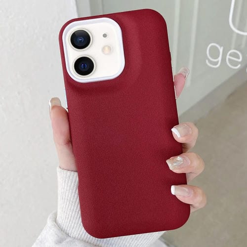 Funda de Cuero para iPhone 12 Textura (Rojo Vino)