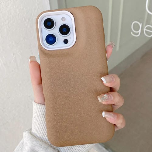 Funda de Cuero con Textura para iPhone 12 Pro (Caqui)
